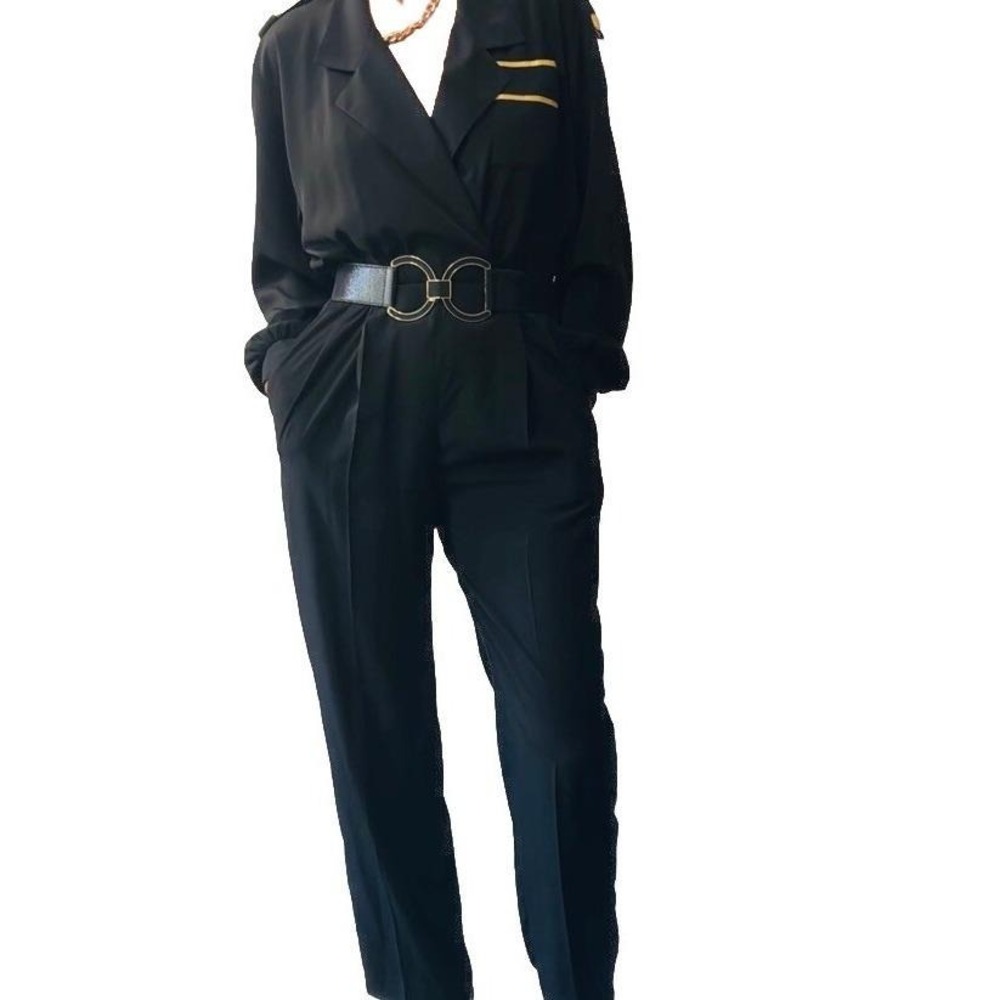 Vintage 80's Caron Chicago Black And Gold Military Jumpsuit Sz S - Picture 4 of 8